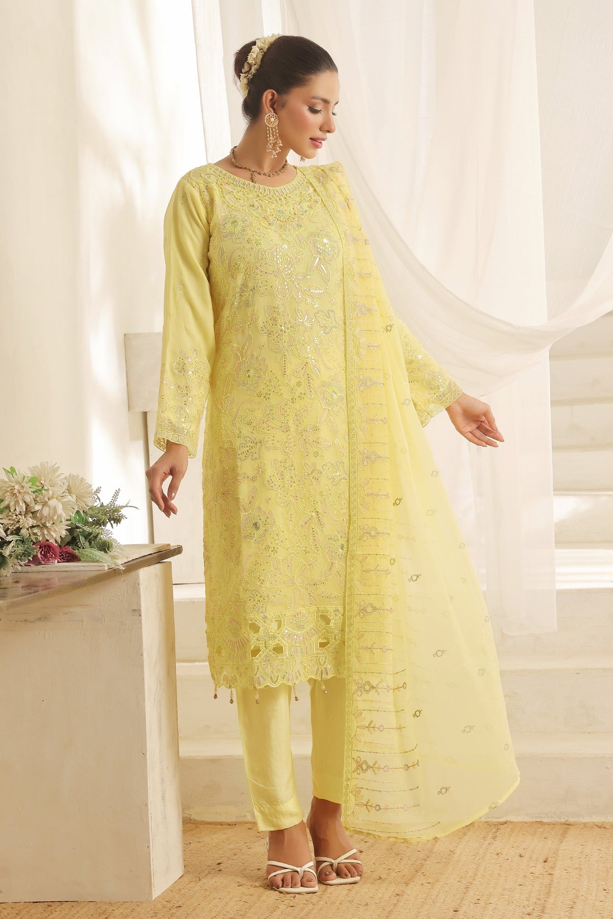 Bin Hameed Chiffon Suits- Gelb-B5