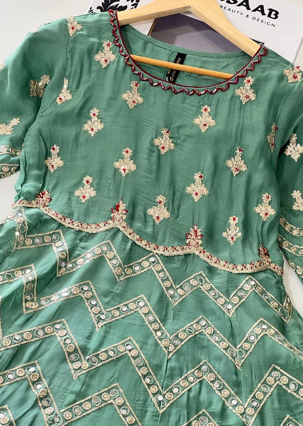 Sara Jahan Green Chiffon Maxi Dress