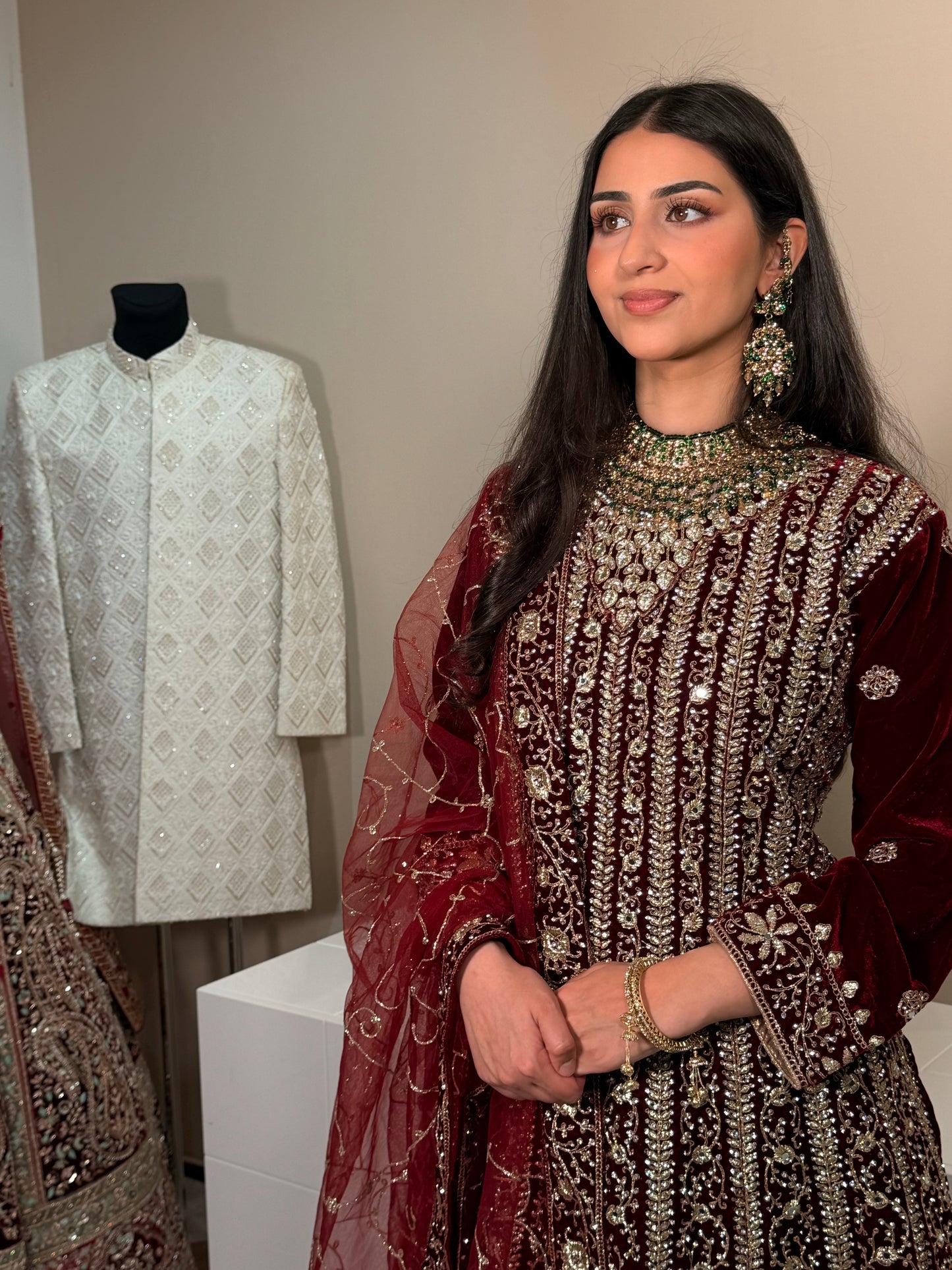 Maroon Velvet Lehenga with Clutch
