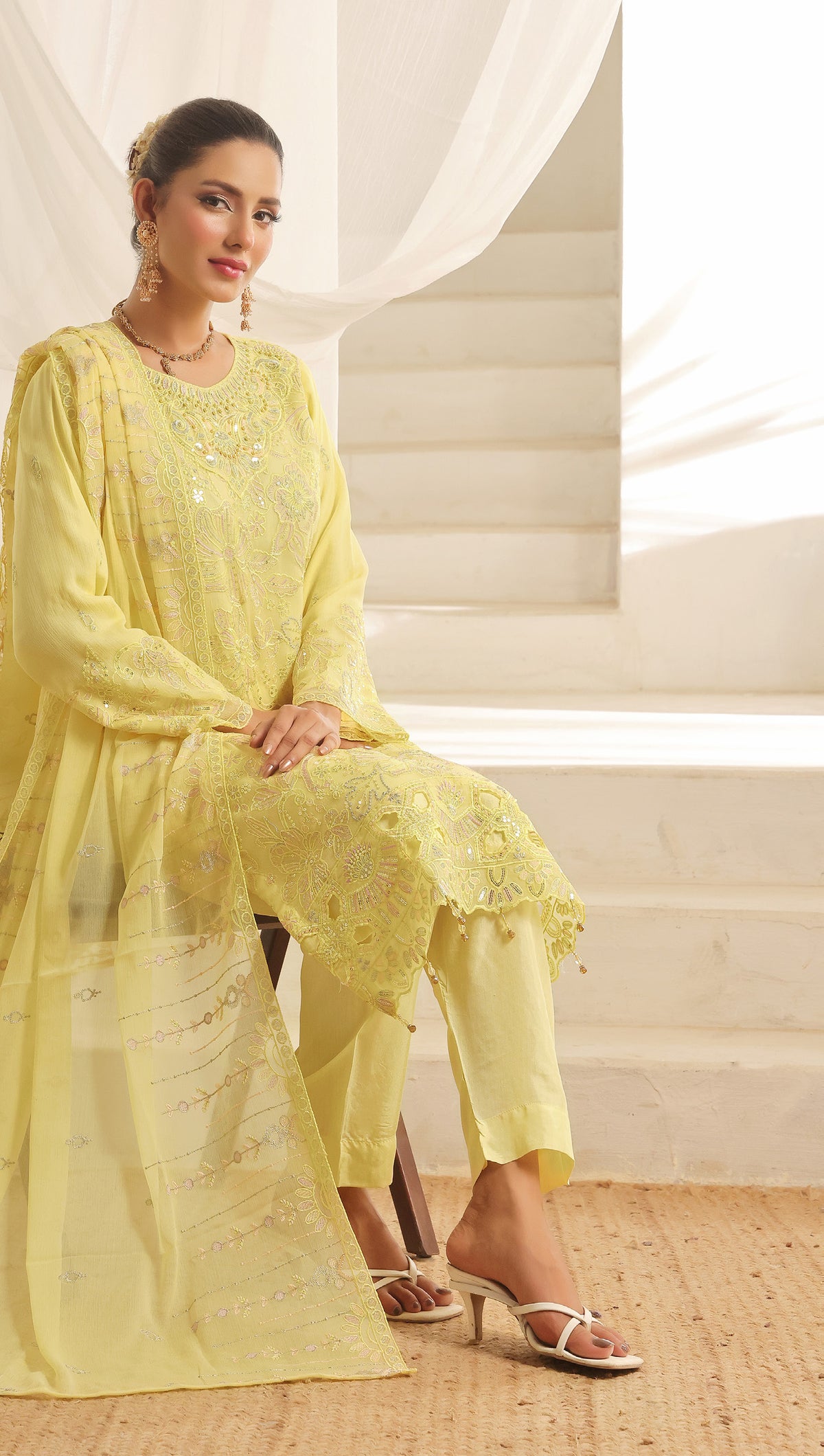 Bin Hameed Chiffon Suits- Gelb-B5