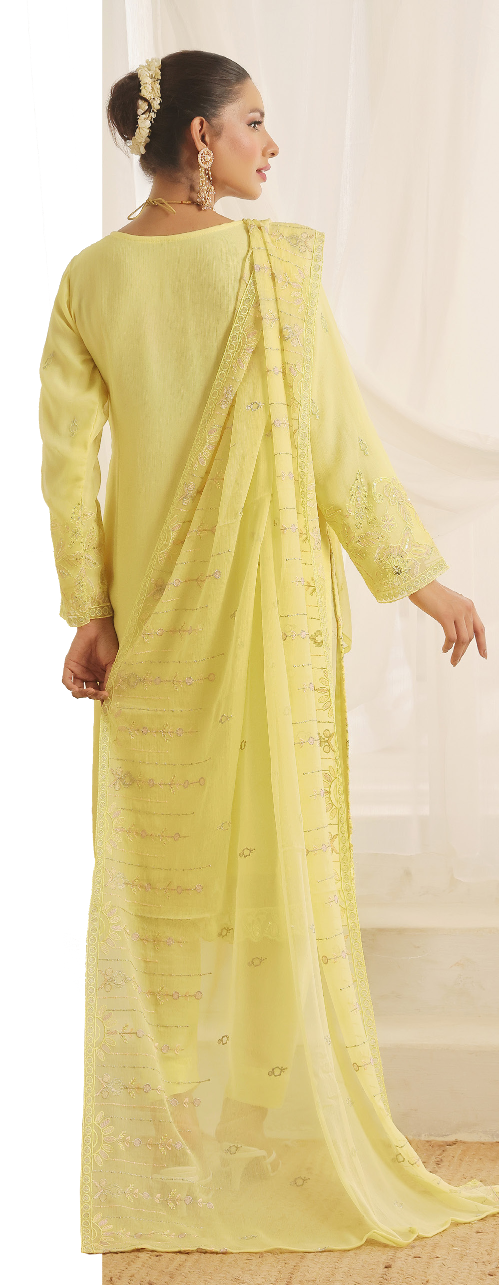 Bin Hameed Chiffon Suits- Gelb-B5