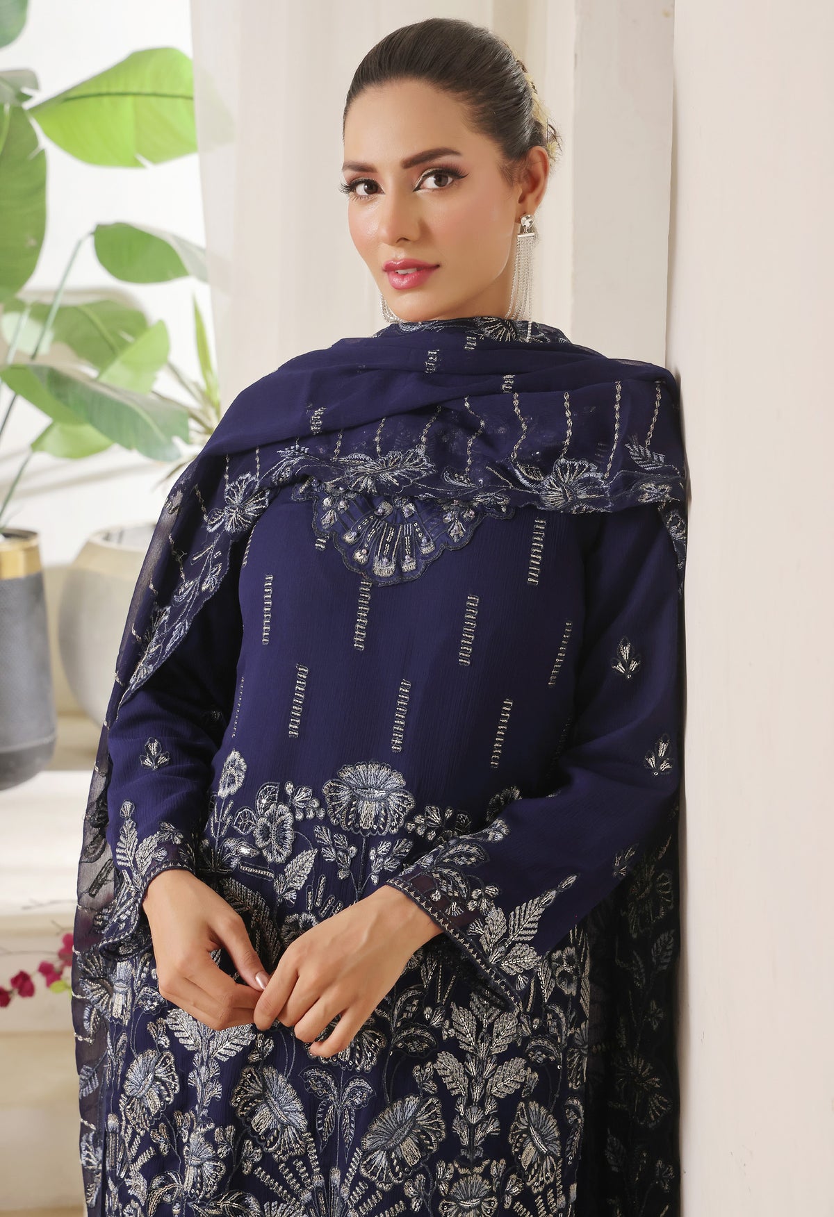 Bin Hameed Chiffon Suits- Navy-B8