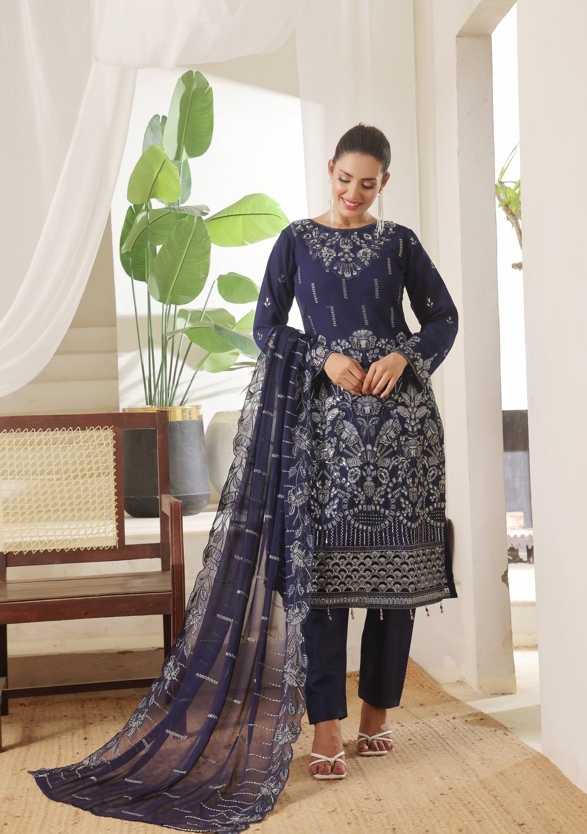 Bin Hameed Chiffon Suits- Navy-B8