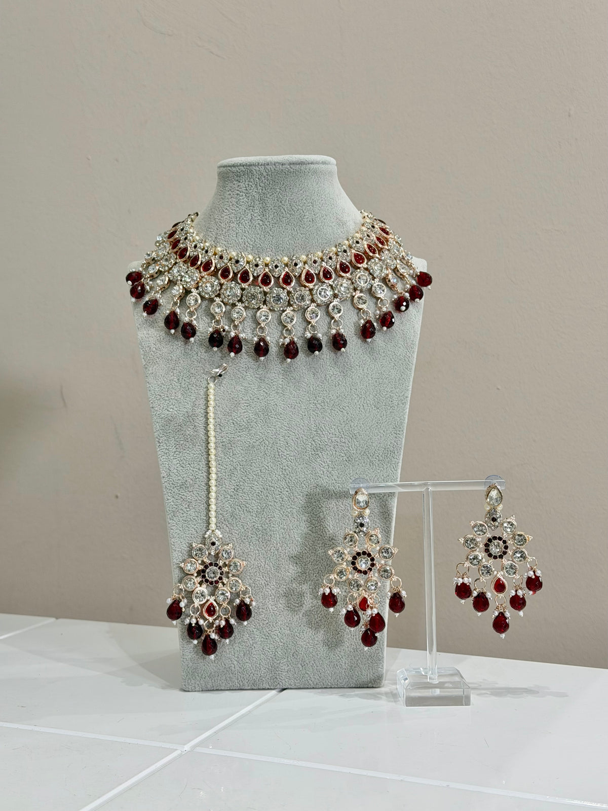 Maroon Rosegold Jewellery Set