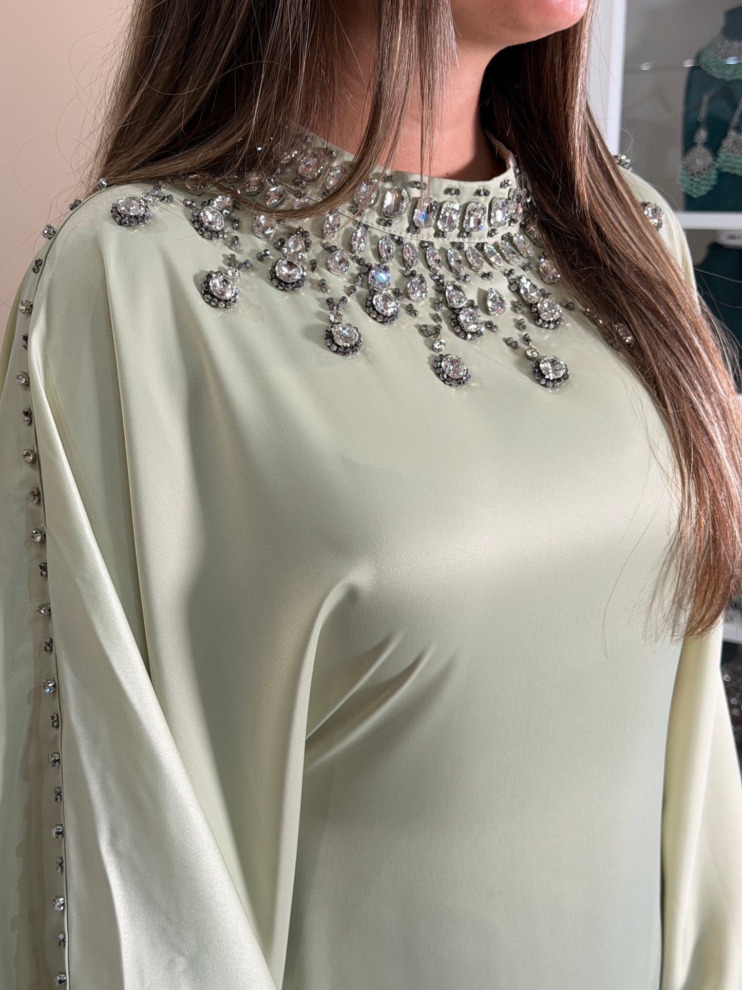 Mint green Kaftan + Strass