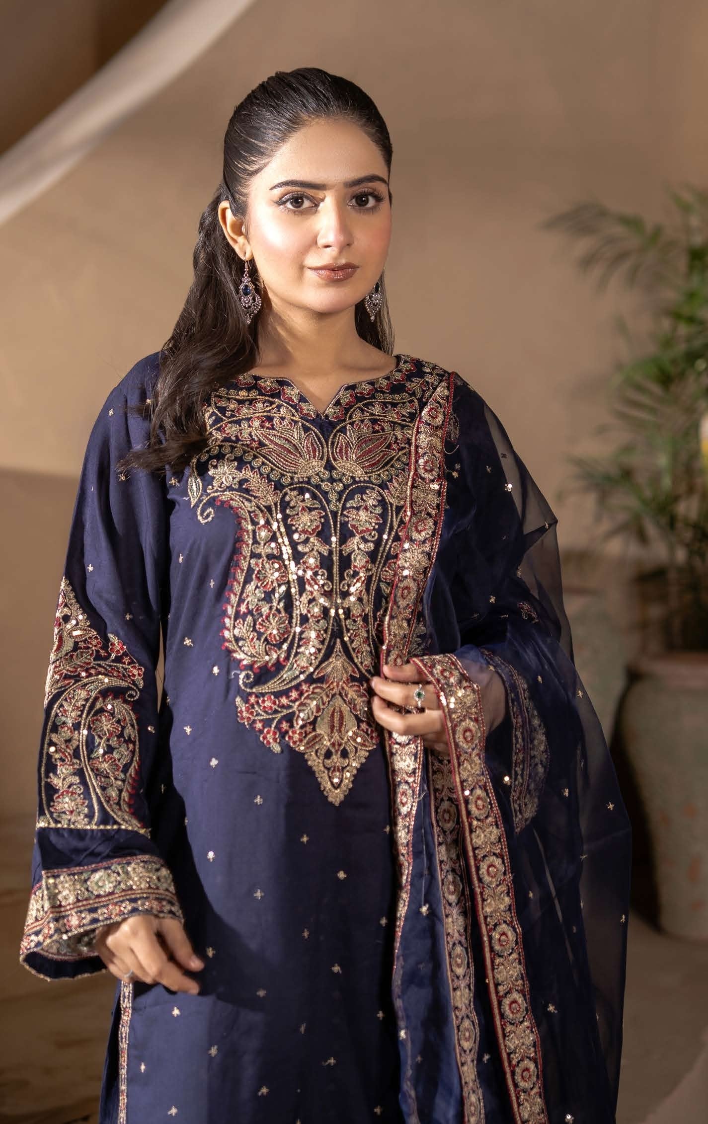 Mother Daughter Linen Embroidered - Navy