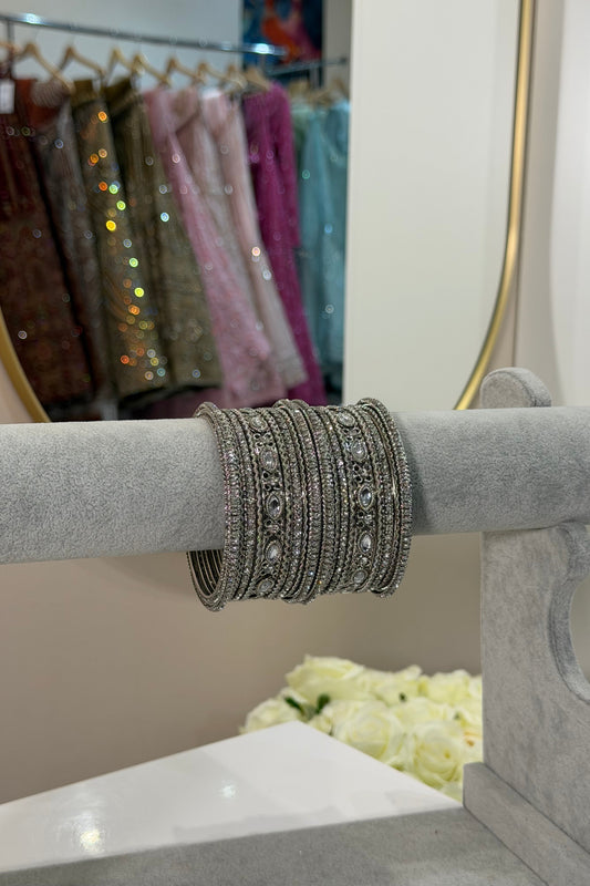 Silver Metal Bangles- 18-teilig - D12