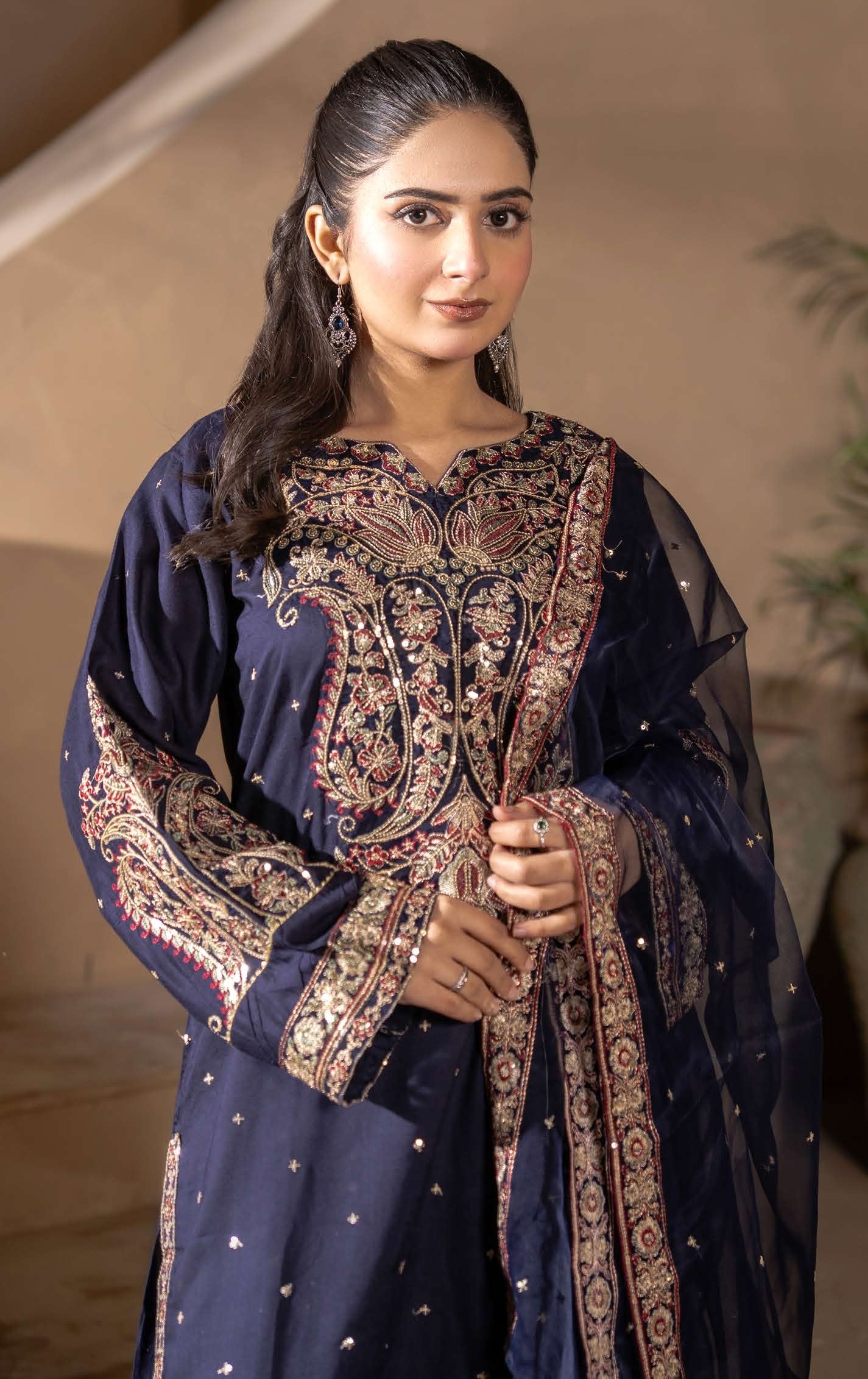 Mother Daughter Linen Embroidered - Navy