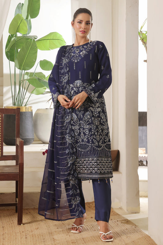 Bin Hameed Chiffon Suits- Navy-B8