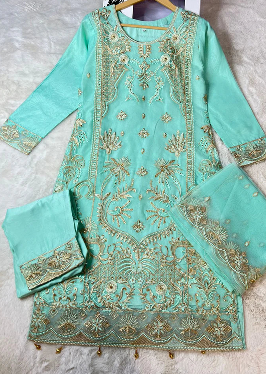 Turquoise Organza Suit MRF 663