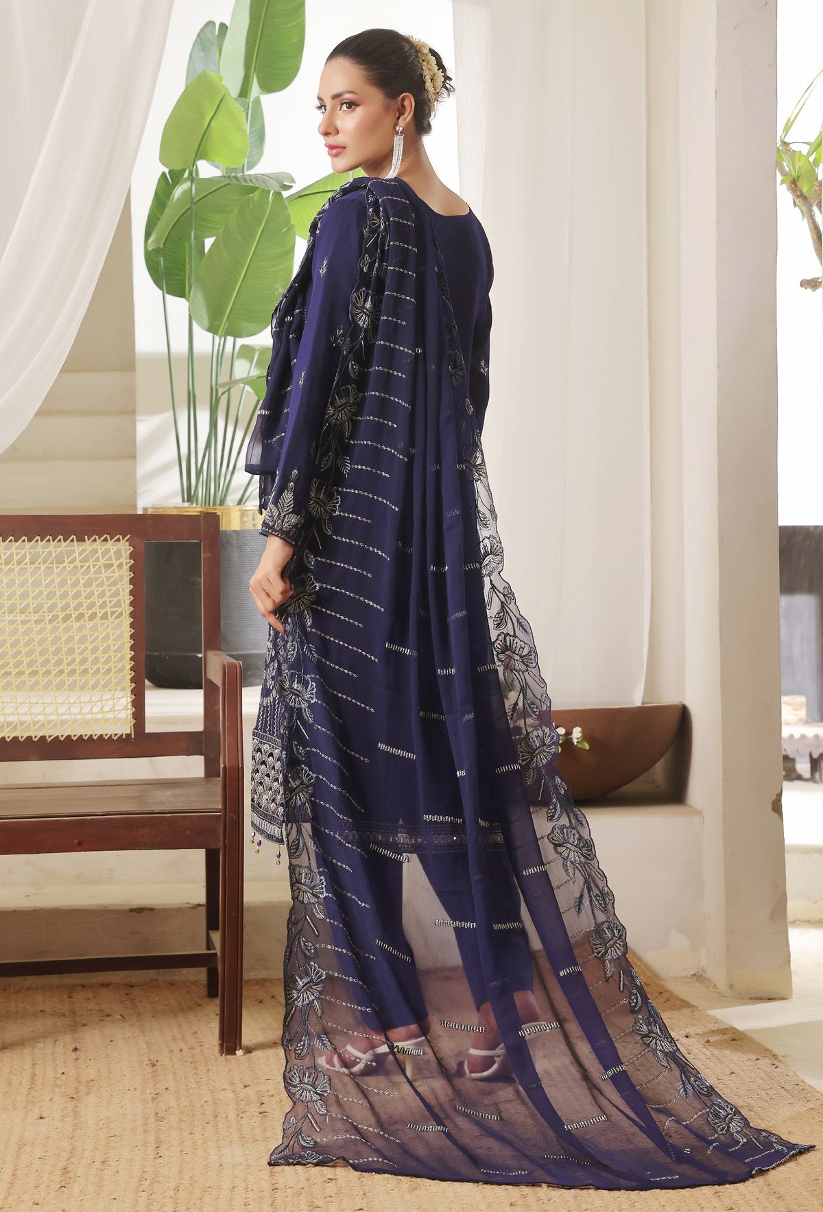 Bin Hameed Chiffon Suits- Navy-B8