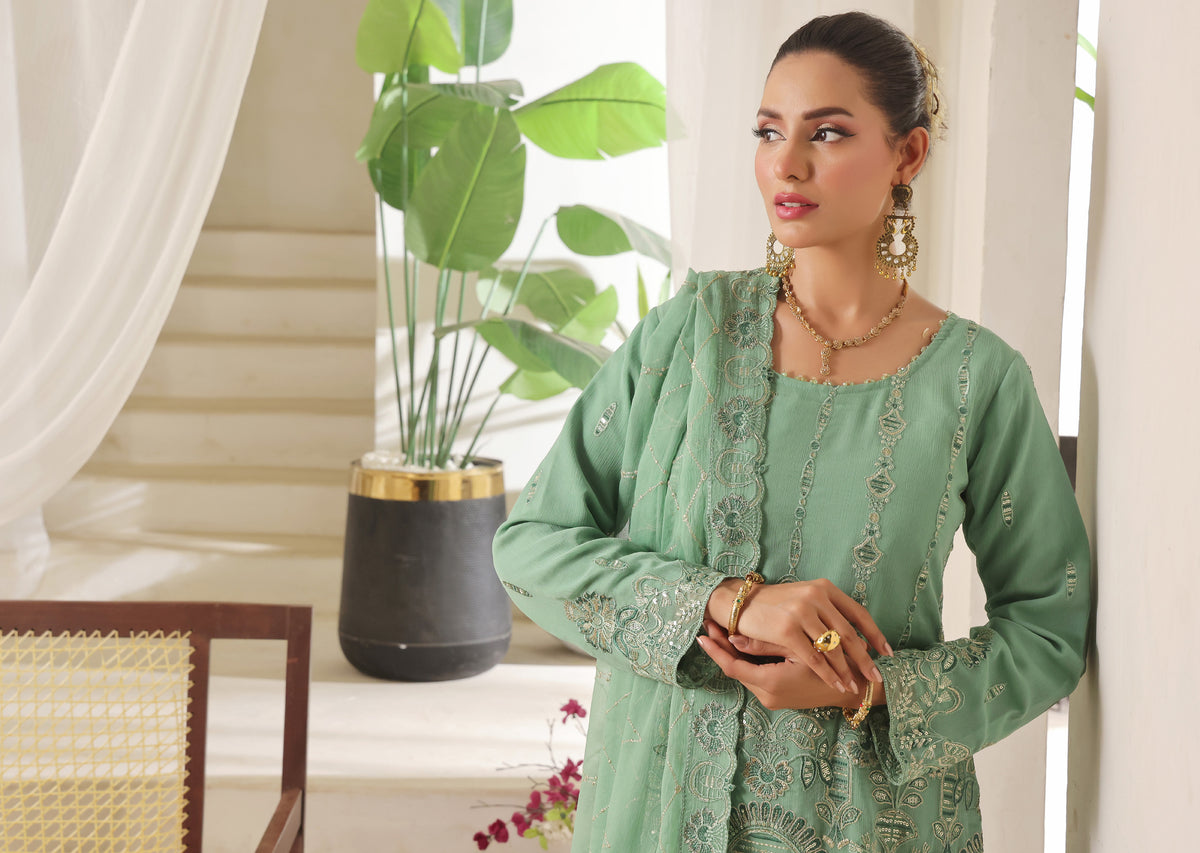 Bin Hameed Chiffon Suits- Avacado-B9