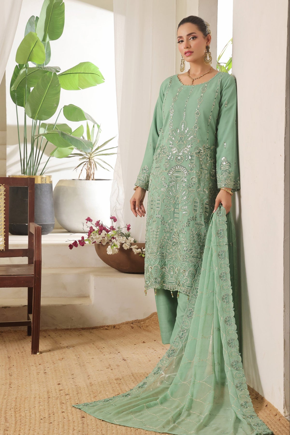 Bin Hameed Chiffon Suits- Avacado-B9