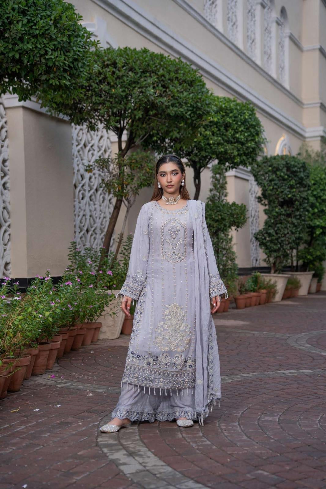 Chiffon Lux Embroidered Suit- design 9