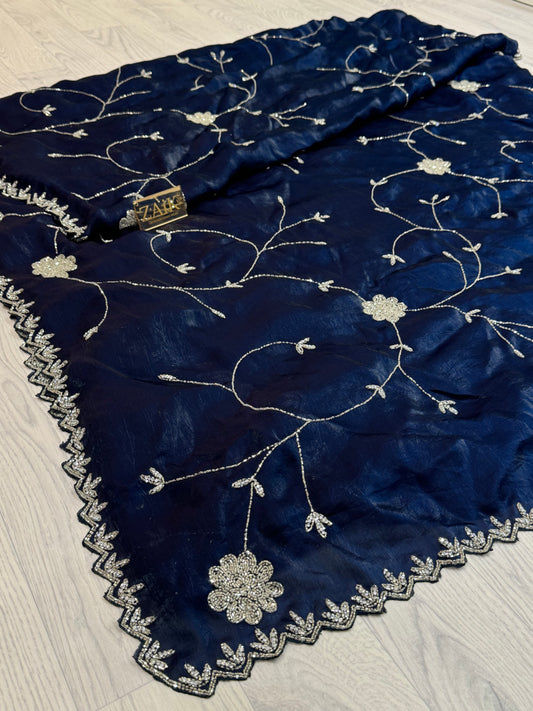 Midnight Blue Handworked Saree