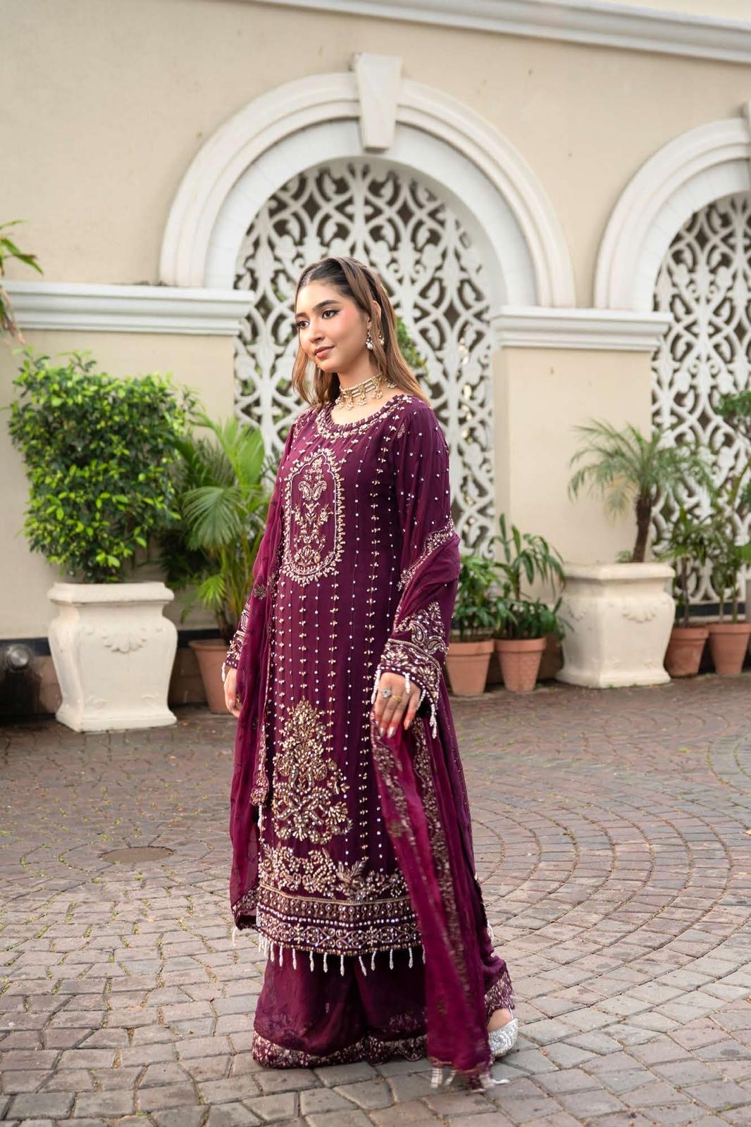 Chiffon Lux Embroidered Suit- design 6-