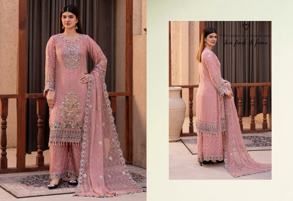 Chiffon Lux Embroidered Suit- design 4