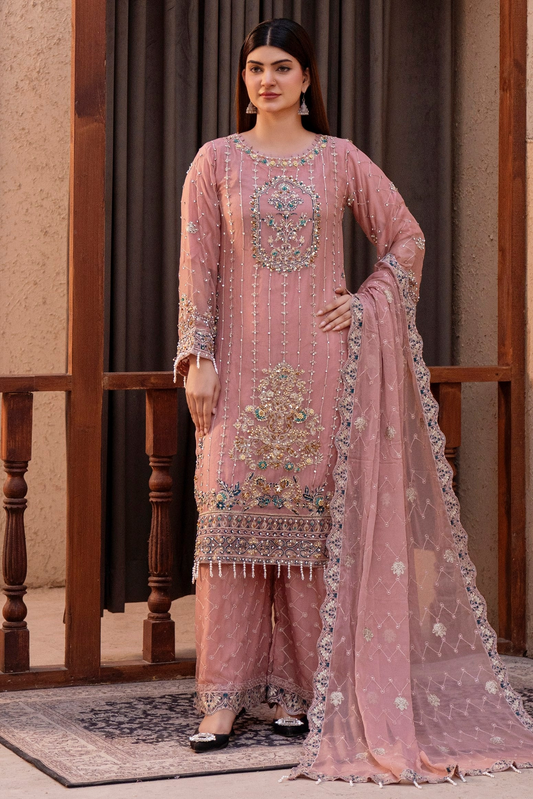 Chiffon Lux Embroidered Suit- design 4
