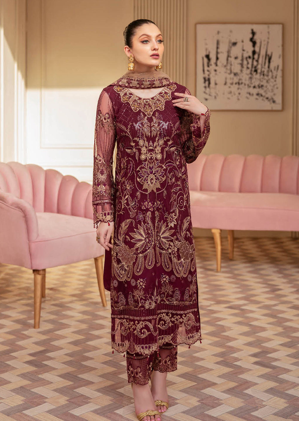 Ramsha Maroon Minhal Suit BL24