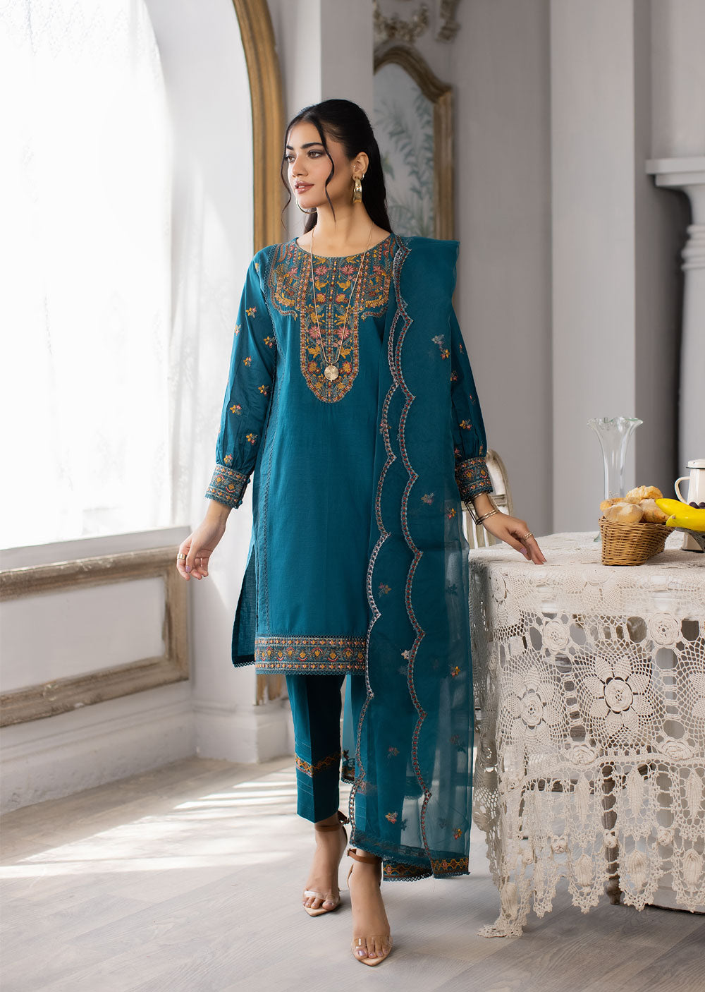 Embroidered Cotton Suit TEAL MDM 71