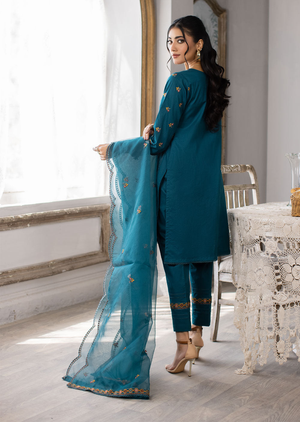 Embroidered Cotton Suit TEAL MDM 71