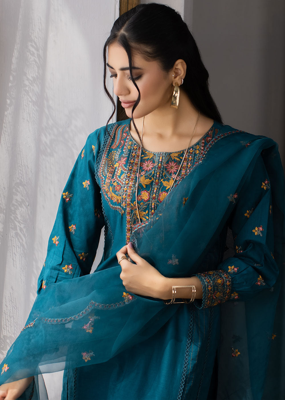 Embroidered Cotton Suit TEAL MDM 71