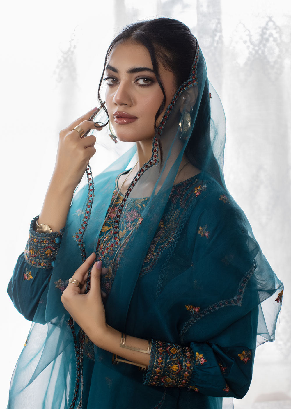 Embroidered Cotton Suit TEAL MDM 71