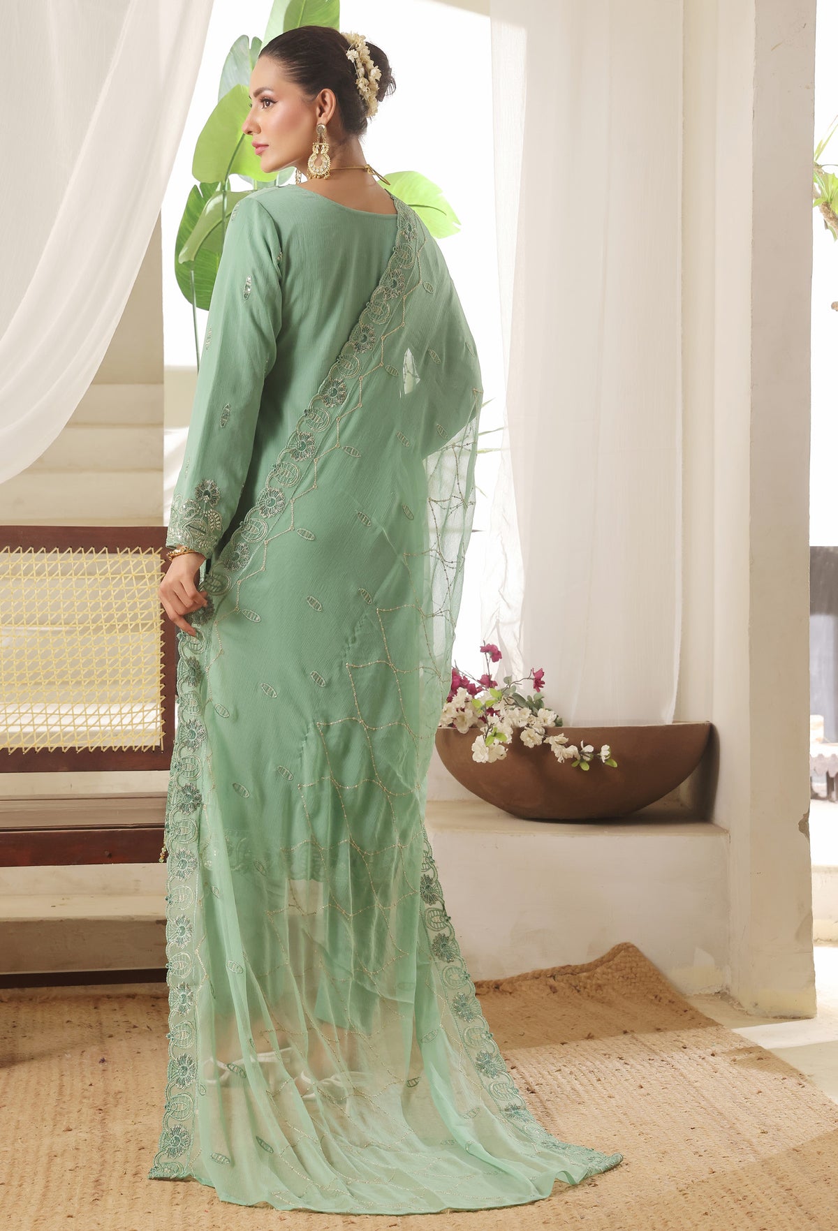 Bin Hameed Chiffon Suits- Avacado-B9