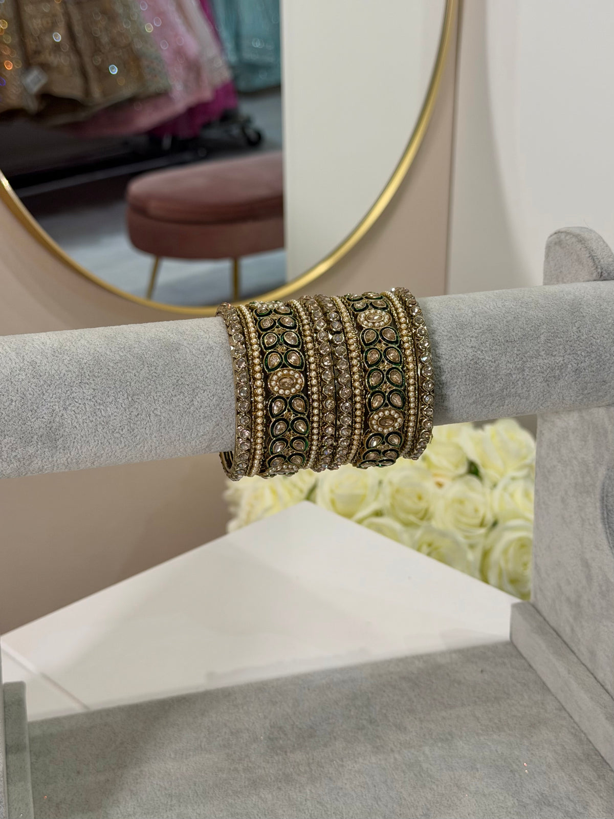 Green / Gold Metal Bangles - 10-teilig -D2