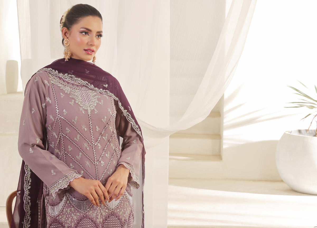 Bin Hameed Chiffon Suits- Mauve-B10
