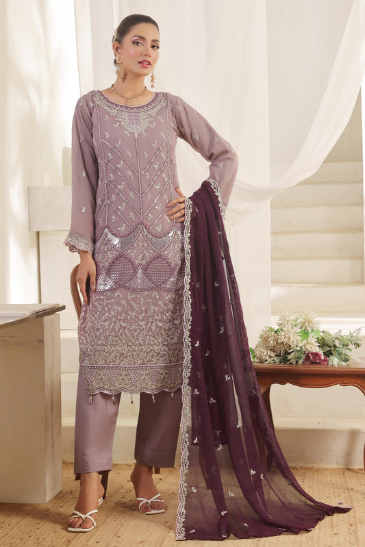 Bin Hameed Chiffon Suits- Mauve-B10