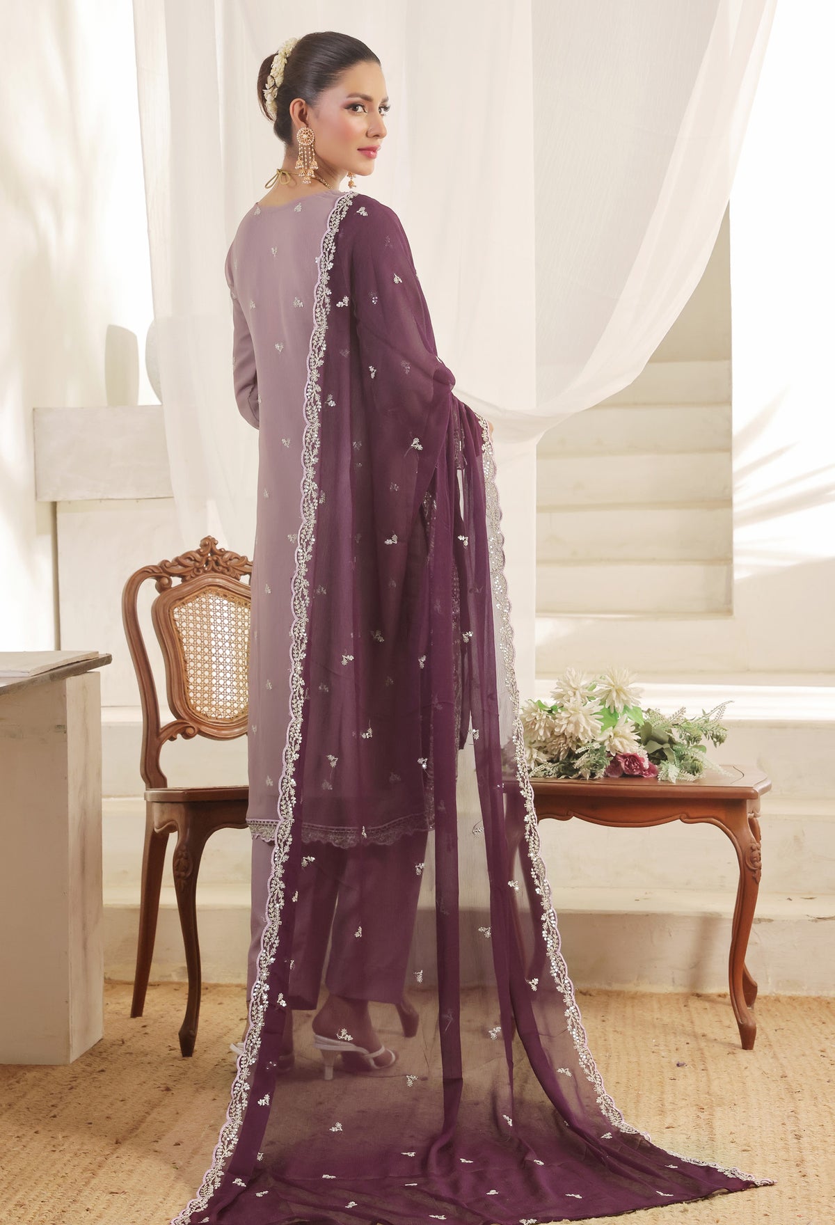 Bin Hameed Chiffon Suits- Mauve-B10