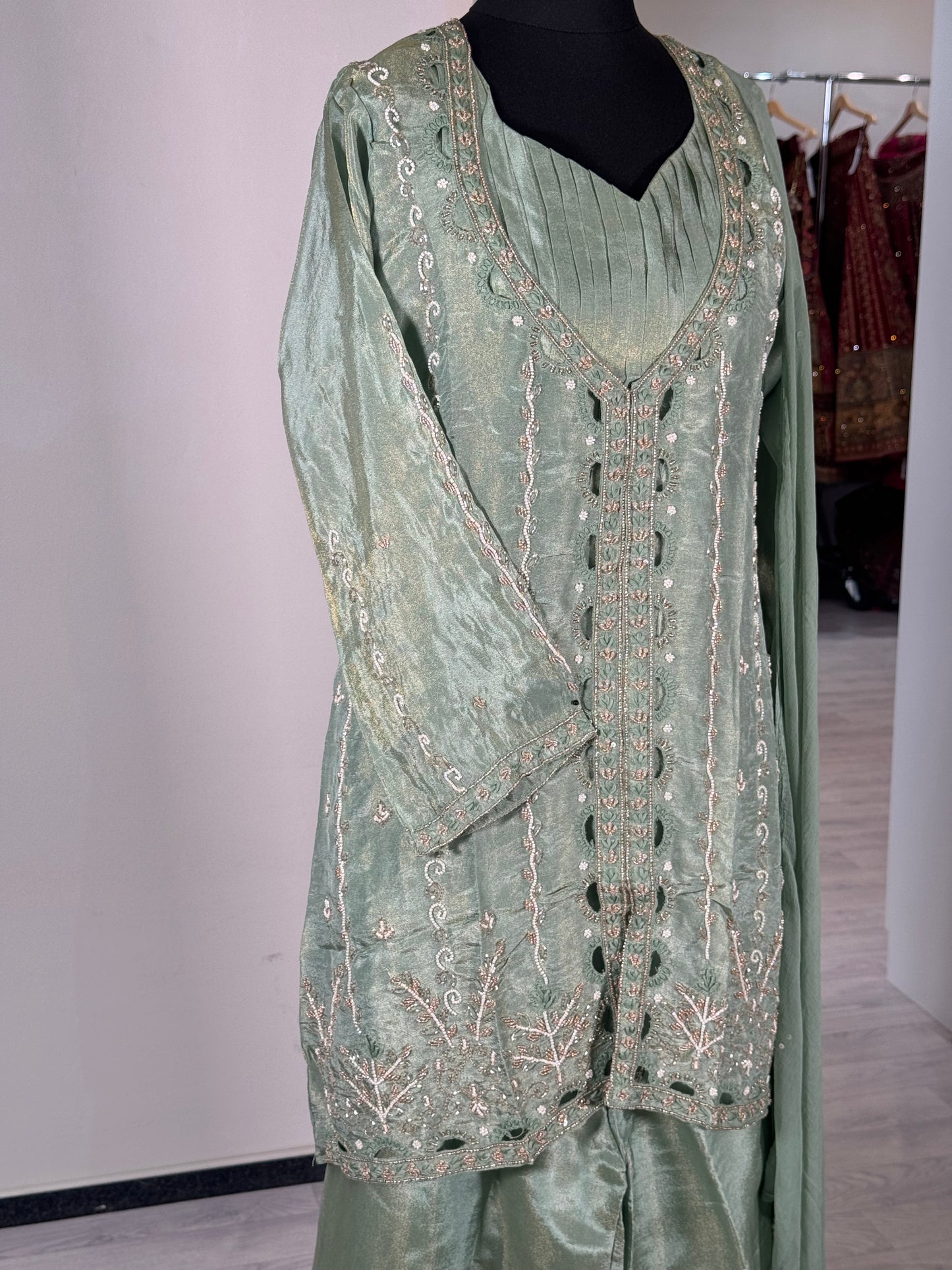 Cutout Design Tissue Silk Sharara 11