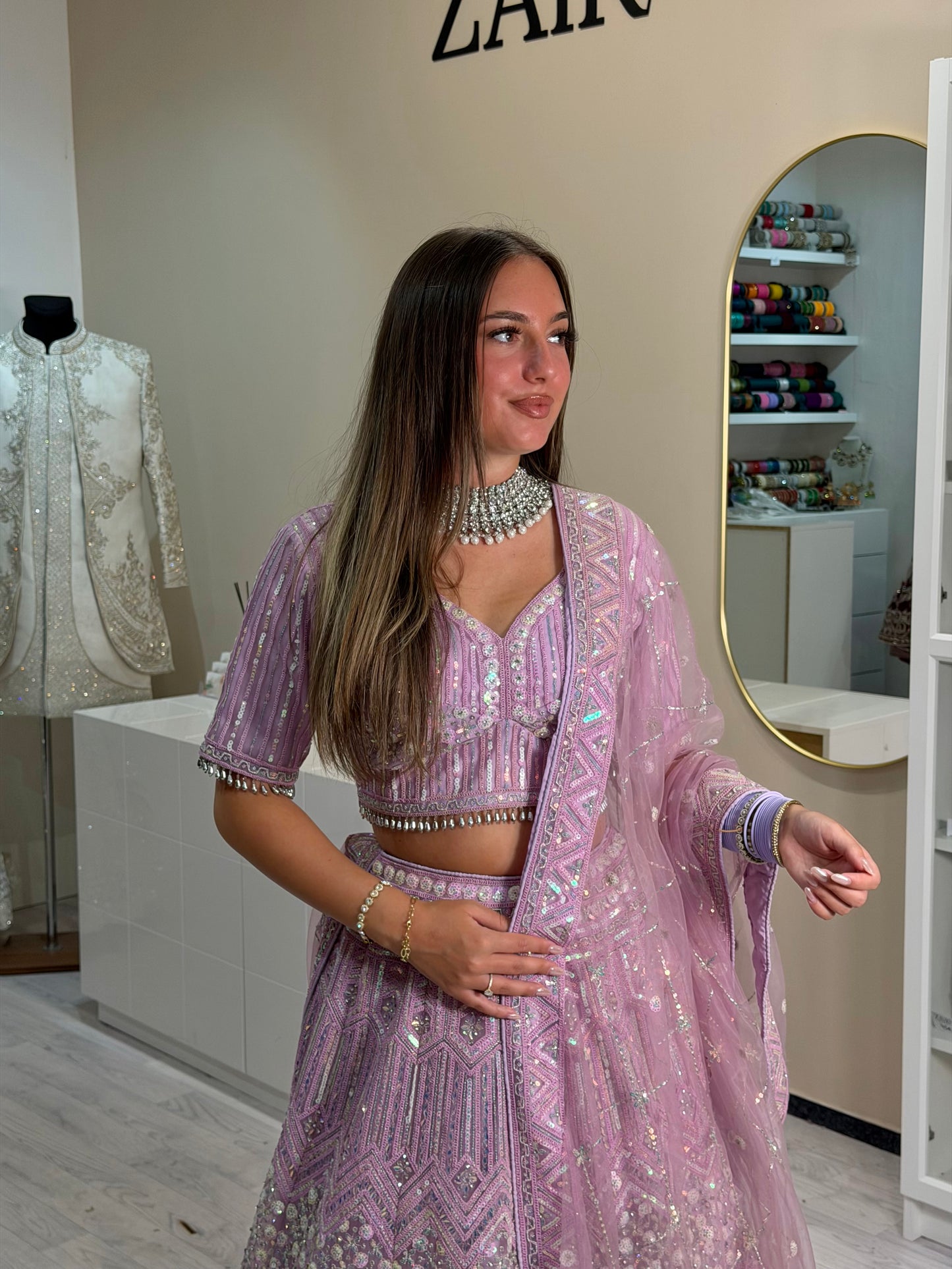 Lilac embroidered lehenga