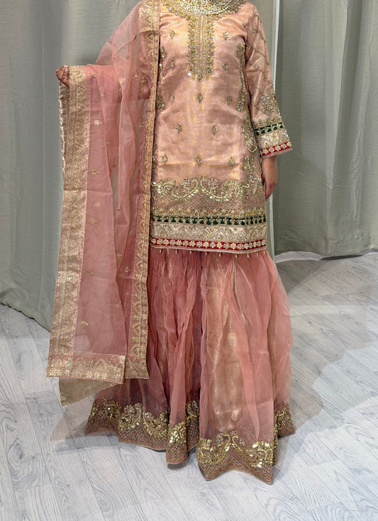 Banaras Print Rose Pink Net Sharara
