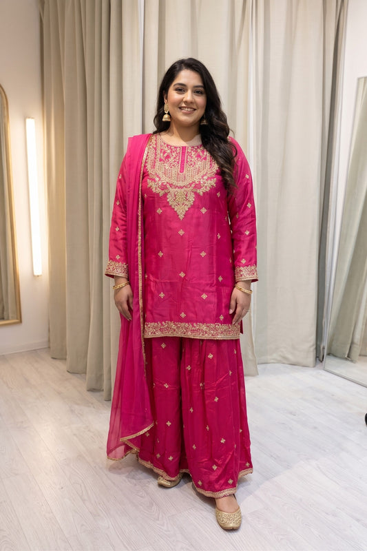 Plus Size Sharara Set (3-teilig)-  Rani Pink