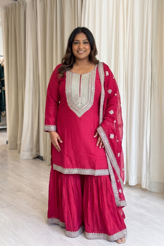 Plus Size Sharara Set (3-teilig)- Maroon