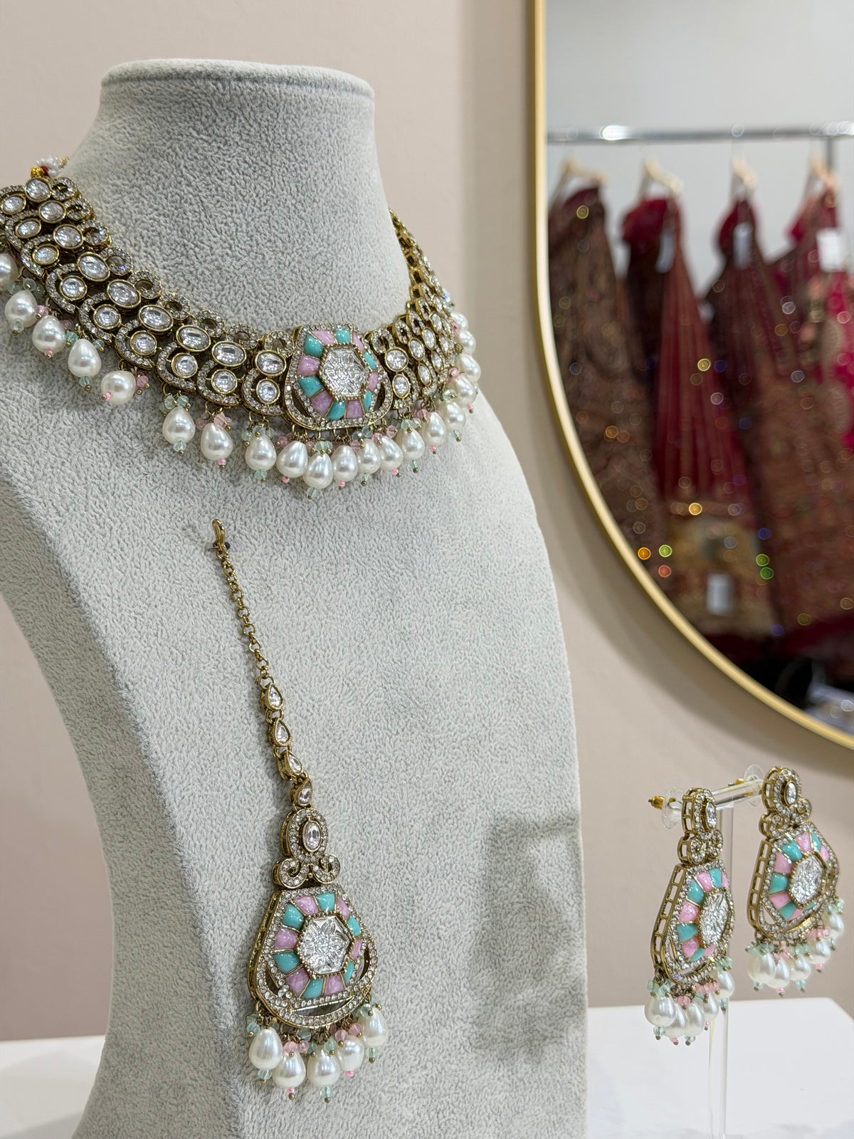 Blue Rose & Pearl Jewellery Set