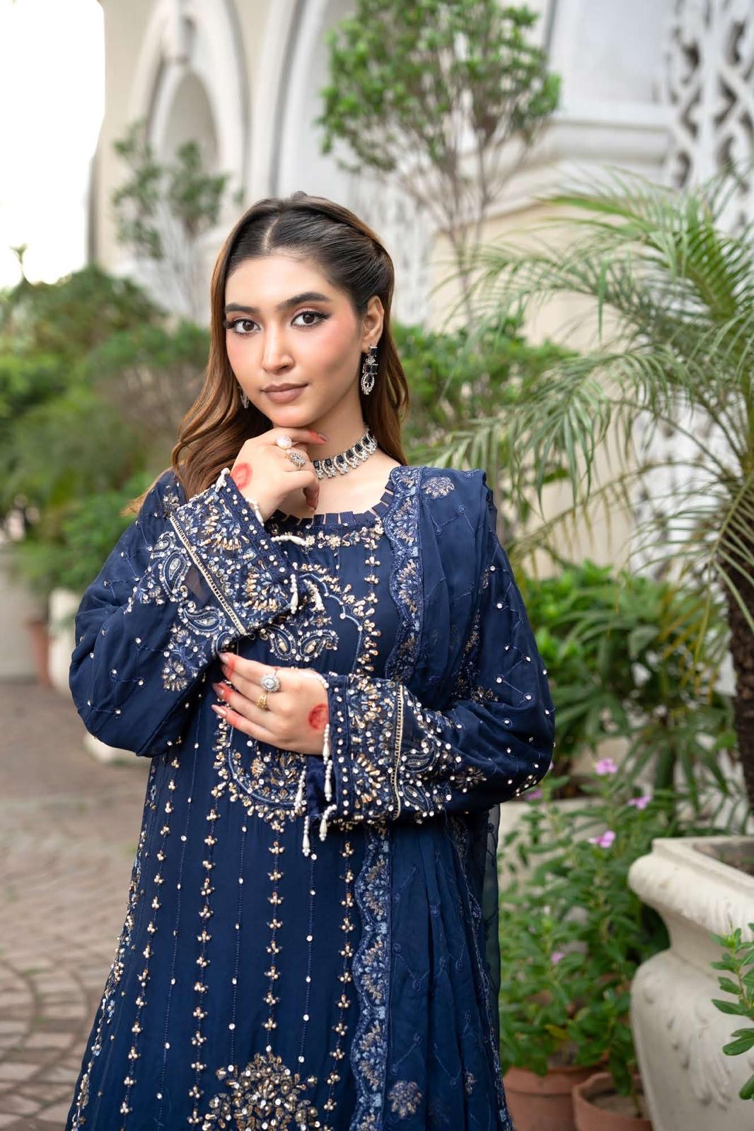Chiffon Lux Embroidered Suit- design 7
