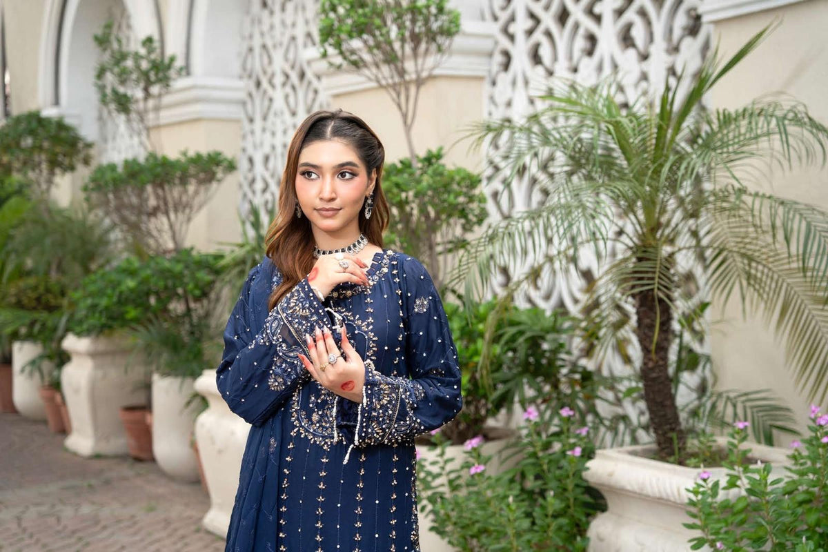 Chiffon Lux Embroidered Suit- design 7