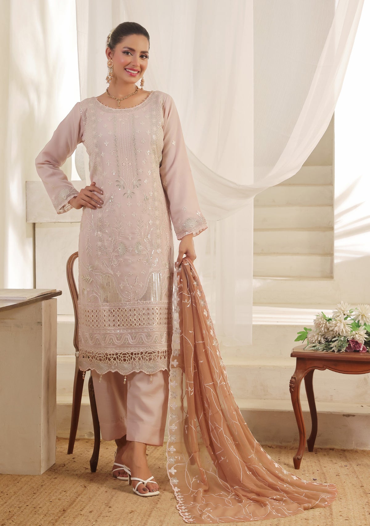 Bin Hameed Chiffon Suits- Rosé-B7