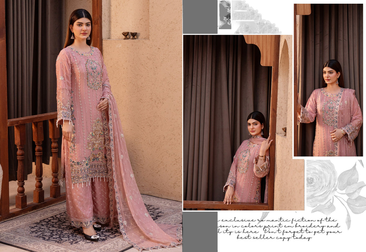 Chiffon Lux Embroidered Suit- design 4