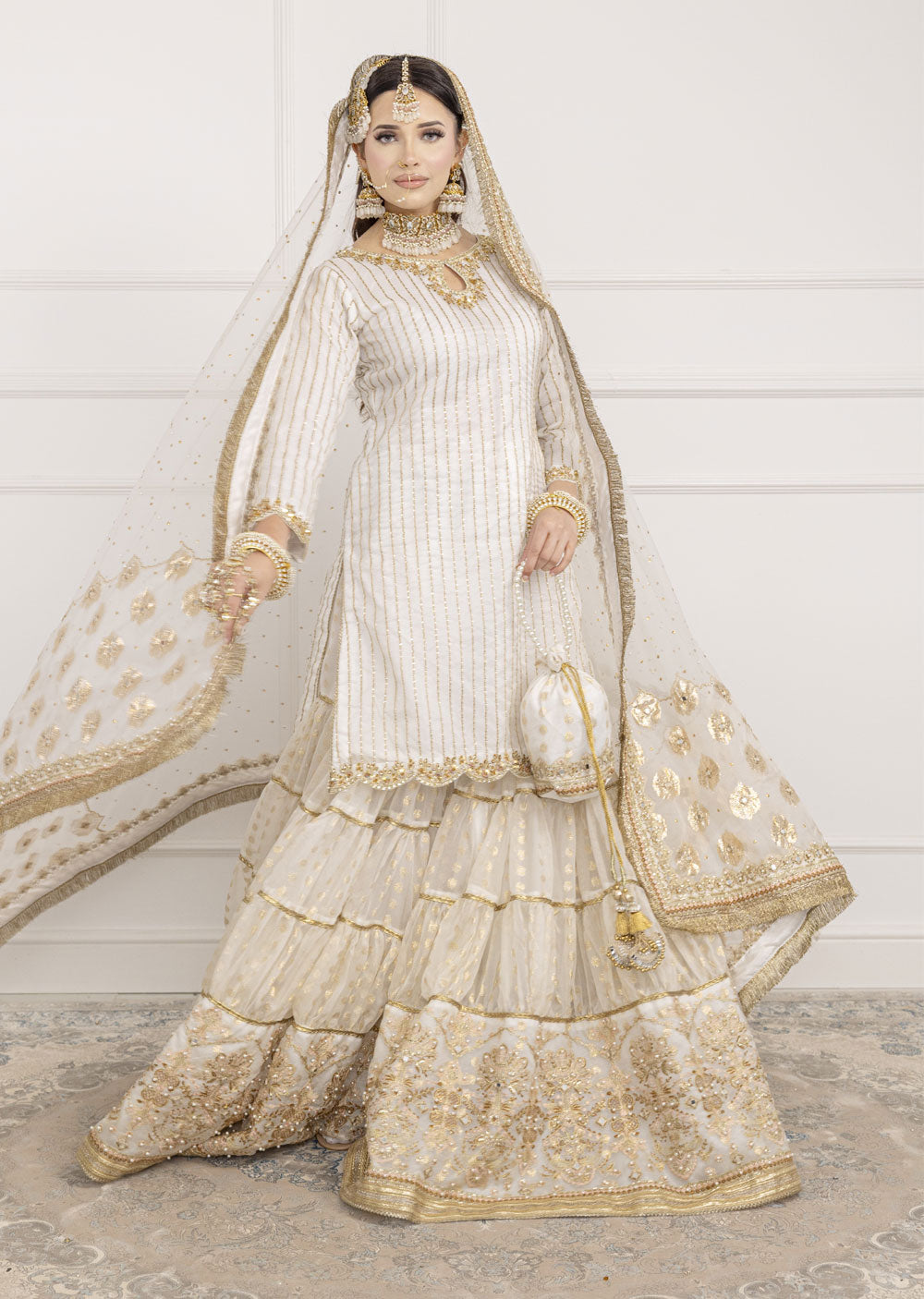 White/Gold Gharara Suit