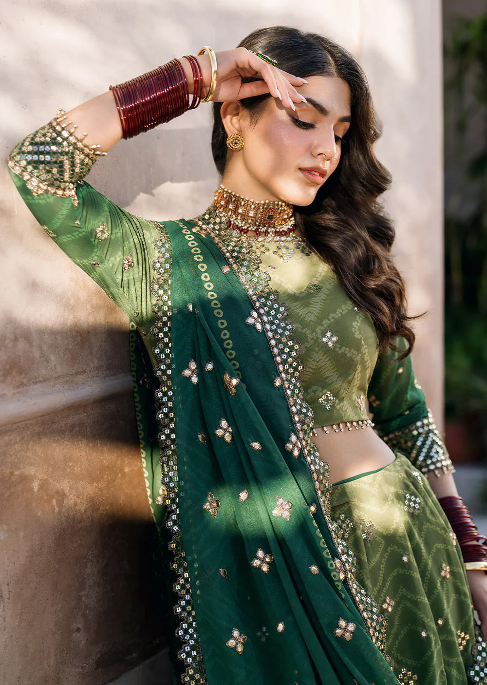 Green Bandhani Chiffon Collection by Iznik - 3 Piece Lehenga