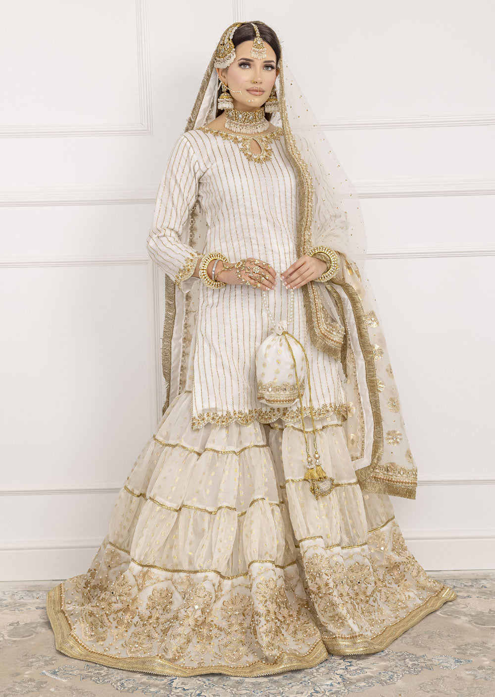 White/Gold Gharara Suit