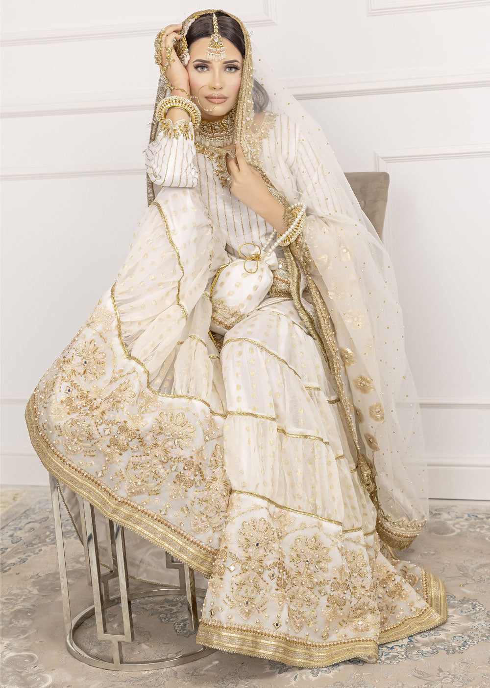 White/Gold Gharara Suit