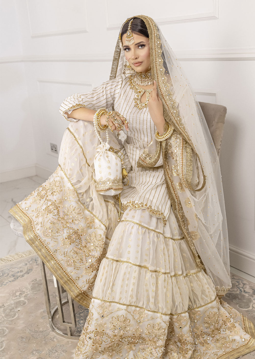 White/Gold Gharara Suit