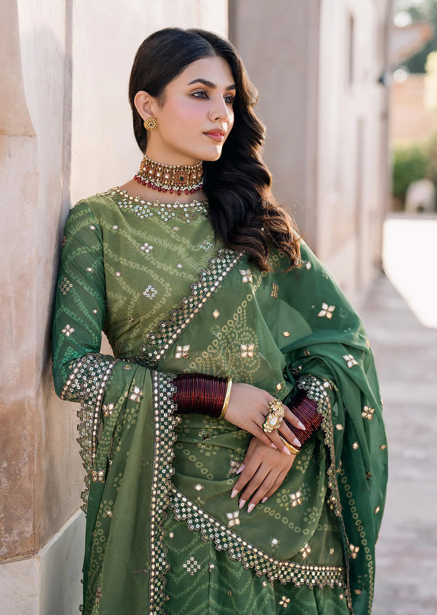 Green Bandhani Chiffon Collection by Iznik - 3 Piece Lehenga