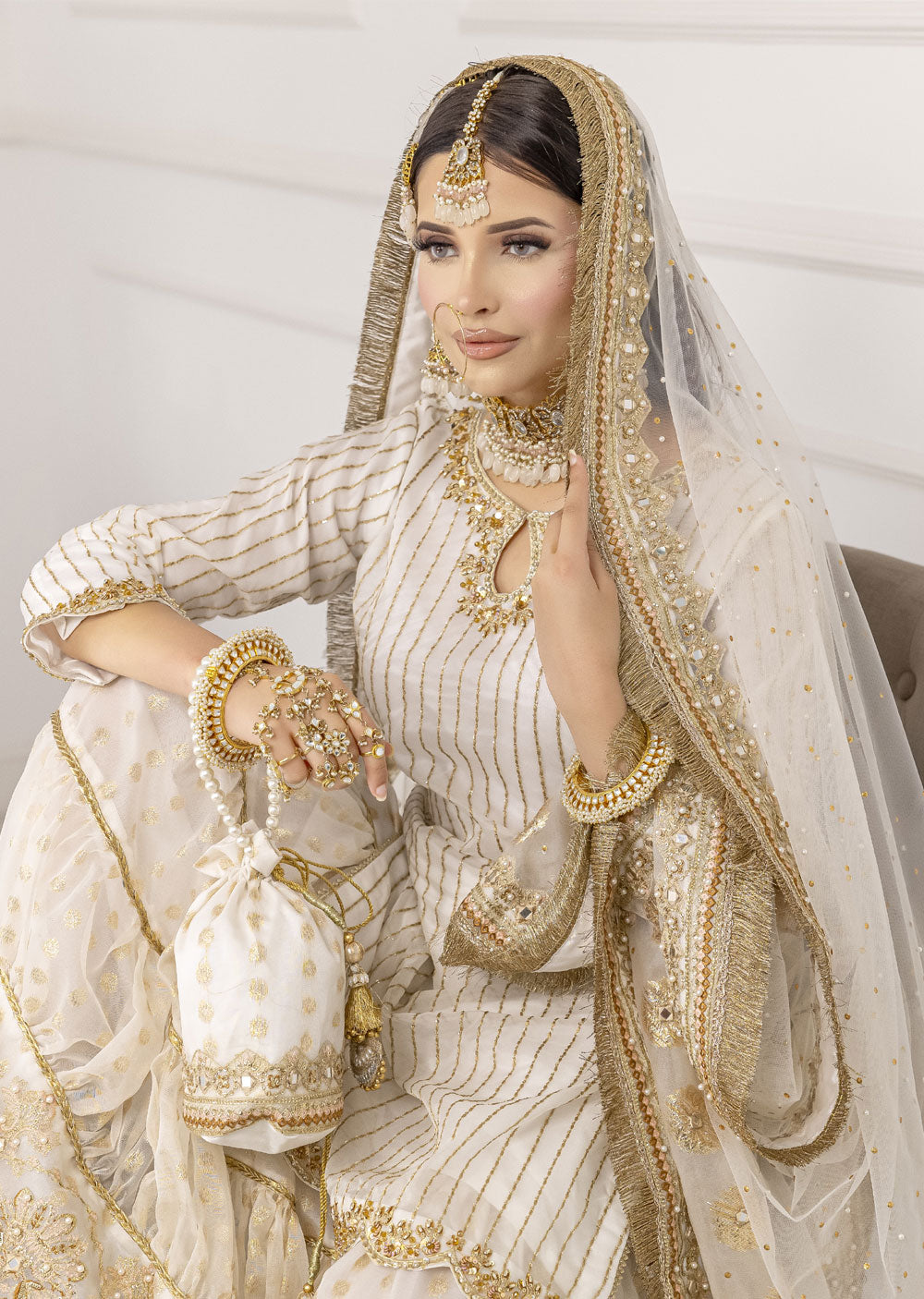 White/Gold Gharara Suit