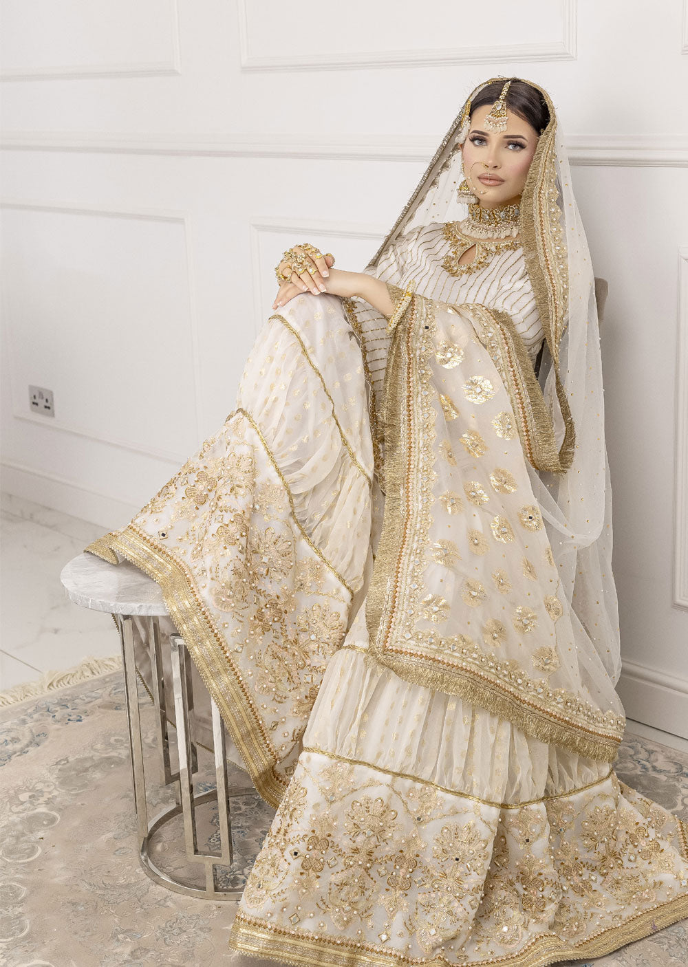 White/Gold Gharara Suit